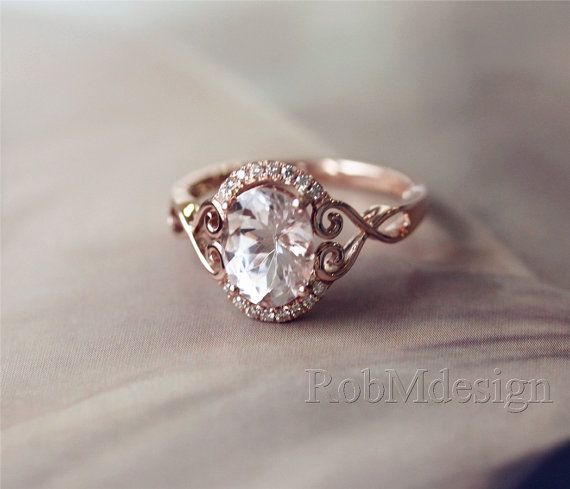 Hochzeit - New Design Christmas Discount ! 1.65ct Oval Cut 7*9mm Morganite Ring Halo Diamond Ring 14k Rose Gold Wedding Ring Morganite Engagement Ring
