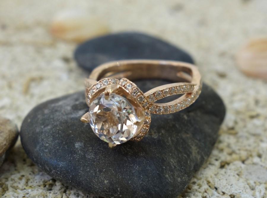 زفاف - Unique hallo ring  white Gold Aquamarine Engagement Ring Diamond Wedding Ring Solitaire diamond ring Cocktail ring Classic ring Dressy
