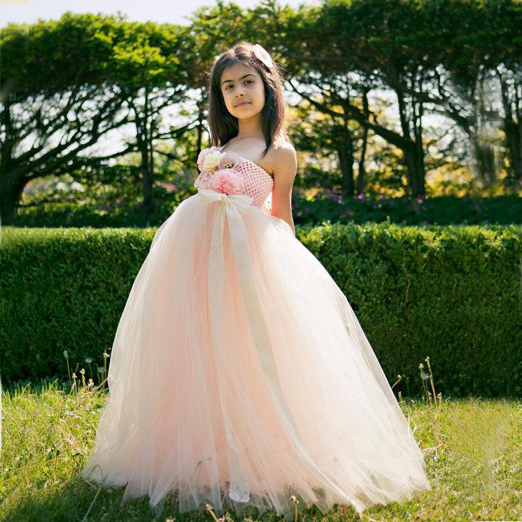Hochzeit - Peach Flower Girl Dress, blush flower Girl Dress, Lace tutu dress, Blush flower girl , Peach tutu dress, Flower Girl Tutu Dress, wedding