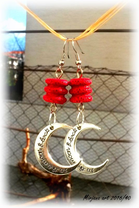 Wedding - To the moon and back, Valentines gift for her, statement earrings, graduation gift for her, red coral earrings, best friend gift, sweet 16