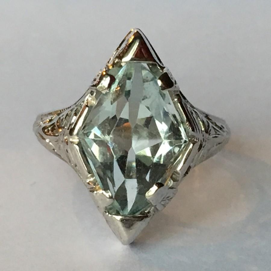 زفاف - Vintage Aquamarine Ring. 18k Gold Art Deco Filigree Setting. 3+ Carat. Unique Engagement Ring. March Birthstone. 19th Anniversary Gift.