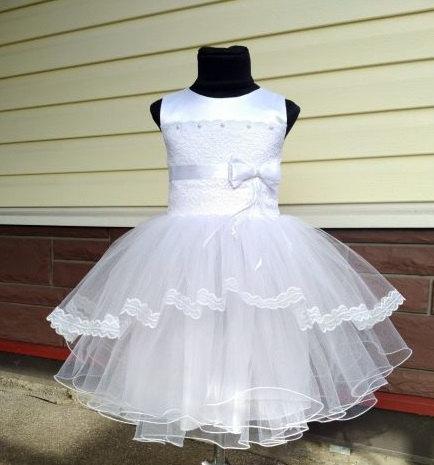 Wedding - Flower girl Dress, Chiffon flower girl Dress, Lace Dress for Girl,White flowergirl dress, Wedding junior bridesmaids dress