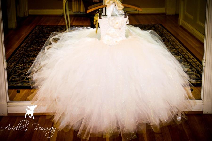 Hochzeit - FULL LINED!!! White Sparkle Ballgown Tutu Dress With FREE Headband: White Sparkle Glitter Wedding Costume Pageant Recital Tutu Dress