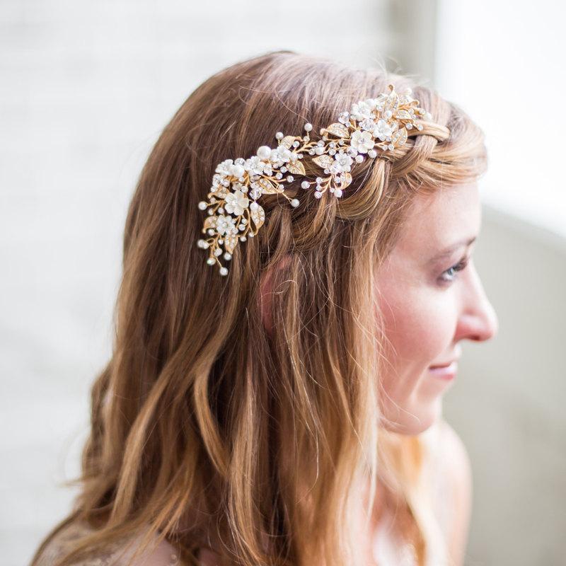 Hochzeit - Gold Flower Headpiece, Ivory Flower Hair Vine, Hair Clips Wedding Hair Accessories, Flower Headpiece, Bridal Accessories, Gold Hair Clip