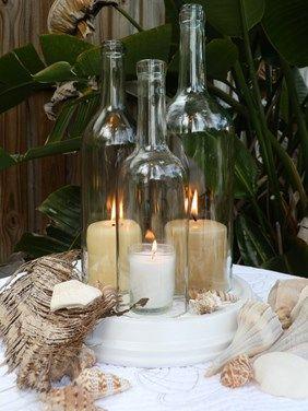 Hochzeit - Wedding Centerpiece White Triple Wine Bottle Candle Holder Hurricane Lamp