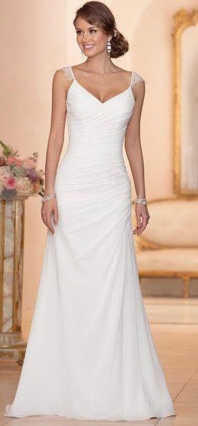 زفاف - Chiffon Sheath Wedding Gown With Asymmetrical Ruching Throughout Bodice
