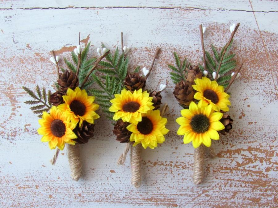 Mariage - Sunflower Boutonniere, Fall Wedding Rustic Groom Boutonniere