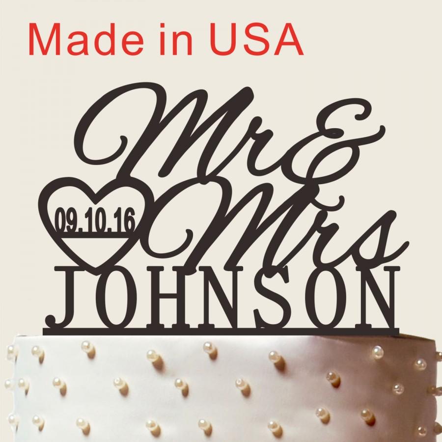 Hochzeit - Personalized Wedding Acrylic Cake Topper With Wedding Date, Custom Name Cake Topper, Mr and Mrs Cake Topper, Wedding Cake Topper CT001