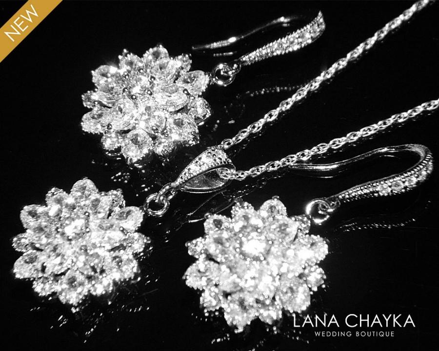 Свадьба - Wedding Cubic Zirconia Jewelry Set Crystal Earrings&Necklace Set Floral Crystal Jewelry Bridal Set Bridal Jewelry Set Necklace Pendant Set