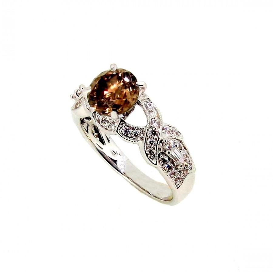 Hochzeit - Unique Infinity Design 1 Carat Chocolate Color Brown Diamond with White Diamond Accent Engagement Ring, Anniversary Ring