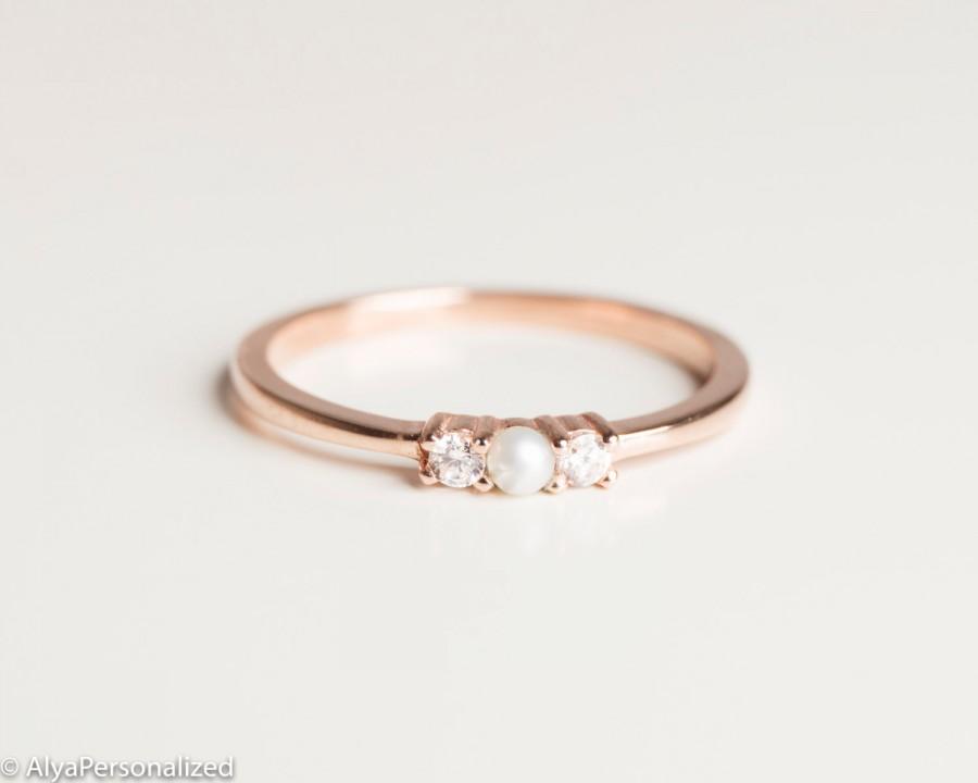 زفاف - Anniversary Ring - Simple Ring Band - Thin Rose Gold Ring - Engagement Ring Setting -14K Gold- Diamond Rings For Women -Diamond Pearl Ring