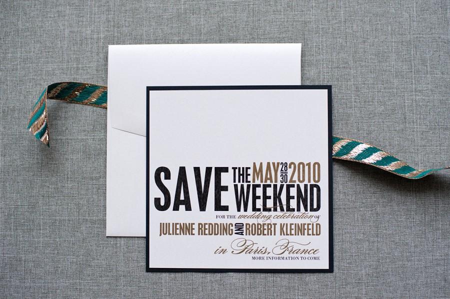 Свадьба - Wedding Weekend Save the Date, Black and Gold Wedding Save the Date, Square Save the Date  - Julienne and Robert