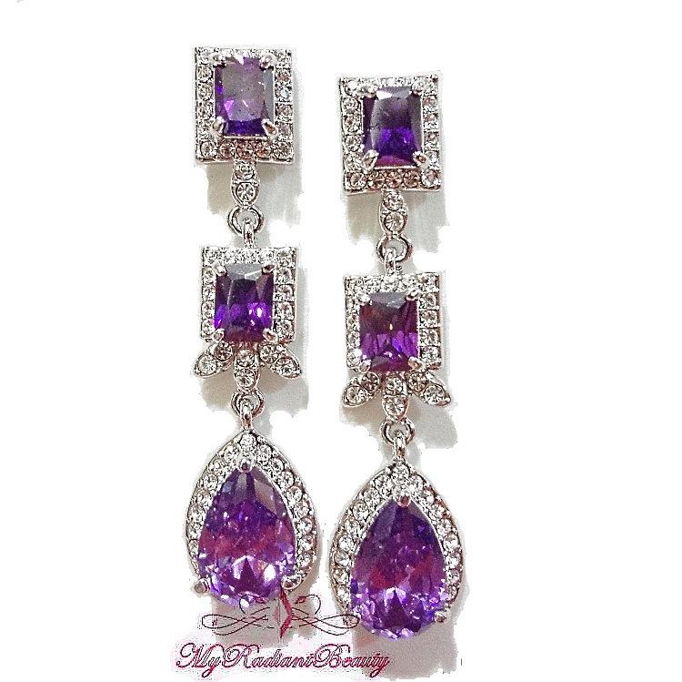Mariage - Bridal Earrings, Bridal Accessories, Jewelry, Purple Drop Earrings, Swarovski Zircon Earrings, Dangle Earrings, Wedding Earrings ER0014