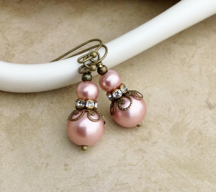 Mariage - Pink Pearl Earrings, Pink Earrings, Pearl Earrings, Victorian Earrings, Bridal Earrings, Wedding Jewelry, Pink Wedding, Womens Earrings