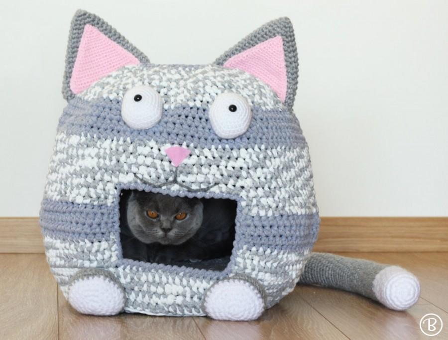 Wedding - PATTERN: Crochet Cat Bed Cave Kitty Kat House T Shirt Yarn