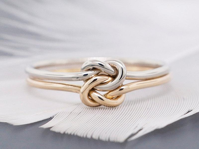 Wedding - 14k gold double love knot ring, perfect as an alternative engagement or promise ring