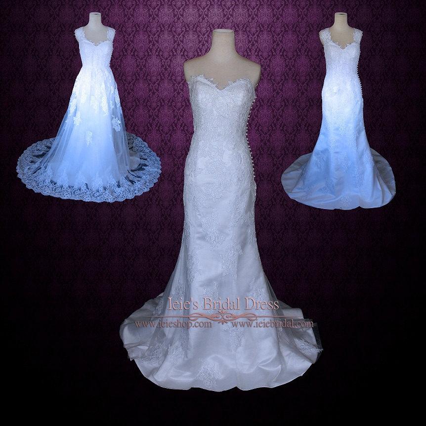 زفاف - Convertible 3 Piece Lace Fit and Flare Wedding Dress 