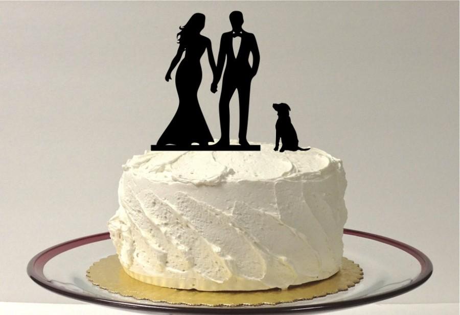 Hochzeit - WEDDING CAKE TOPPER with Dog Bride and Groom Silhouette Cake Topper for Wedding Cake Romantic Cake Topper Wedding Topper with Peg Dog