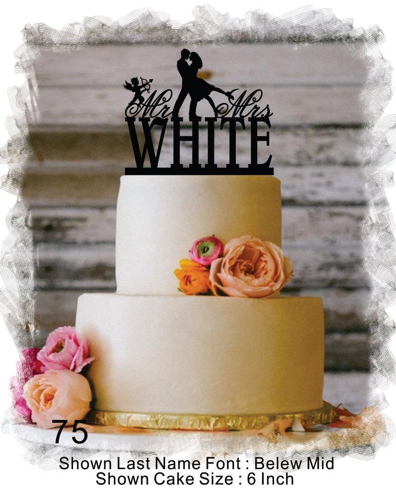 زفاف - Mr & Mrs Silhouette Cupid Cake Topper - Wedding Personalized Acrylic Cake Topper With Your Last Name - Custom Personalized Cake Topper