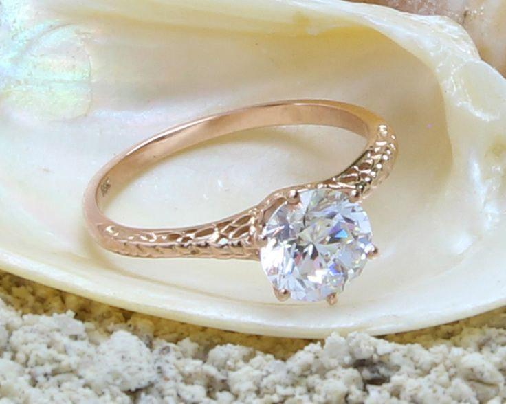 Hochzeit - 7mm 10K Rose Gold White Topaz Engagement Ring,1 ct Wife,Wedding Ring-Engagement Ring-Rose Gold Band