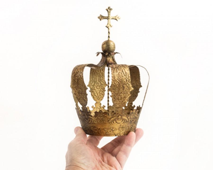Свадьба - Gold Crown Cake Topper, Crown with Cross, Wedding Cake Topper, Crown Photo Prop