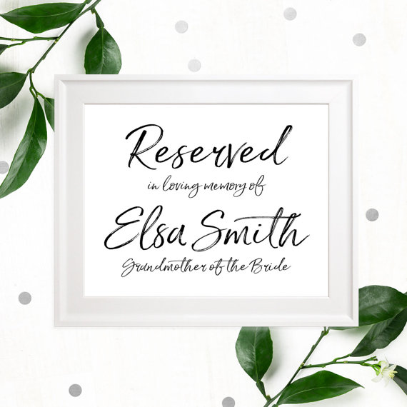 Свадьба - Wedding Memorial Seat for a Lost Love one-Stylish Hand Lettered in Loving Memory Personalize Signs-Printable Calligraphy Memory Plaque