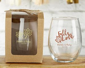 زفاف - Beter Gifts® Personalized 9 oz. Stemless Wine Glass - Fall