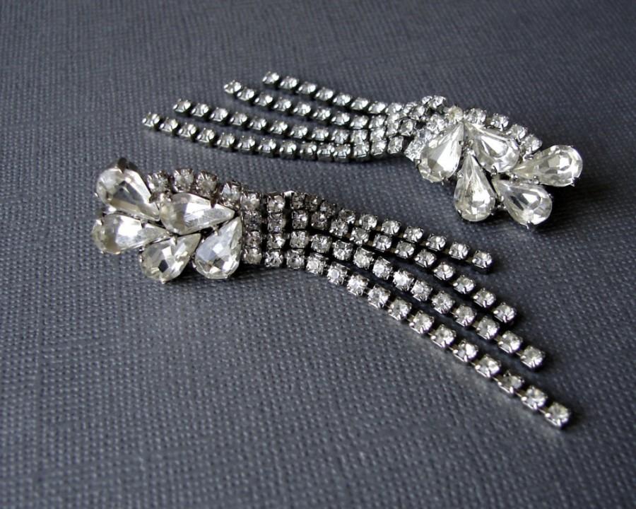 Свадьба - Drippy Rhinestone Climber Fringe Earrings Chain Dangle Clip Back Formal Wedding Bridal Ballroom Pageant Vintage Costume Jewelry Accessory