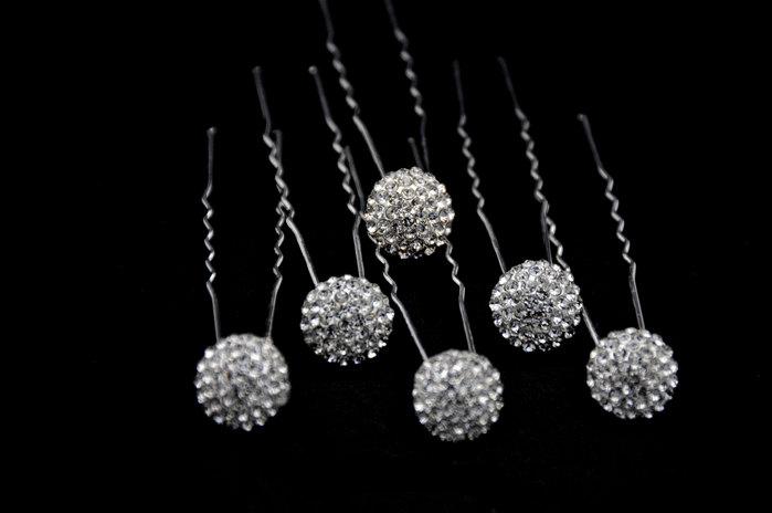 Wedding - Set of 6 clear Crystal  bridal Hair Pins