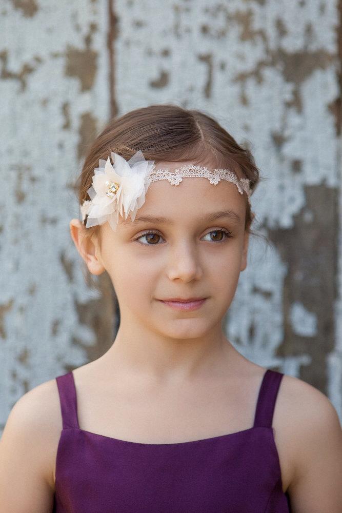 Hochzeit - Girls headpiece - flower girl headband - lace flower headband - lace boho headband - floral crown - lace floral crown - christmas headband