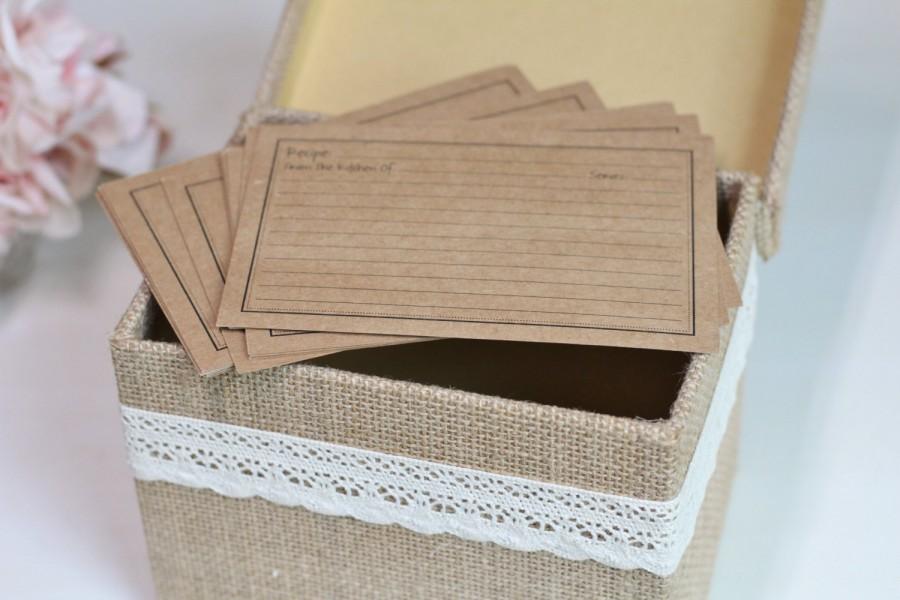 Mariage - Recipe Box Personalized Burlap and Lace, Includes Recipe Cards, Wedding Gift, Shower Gift