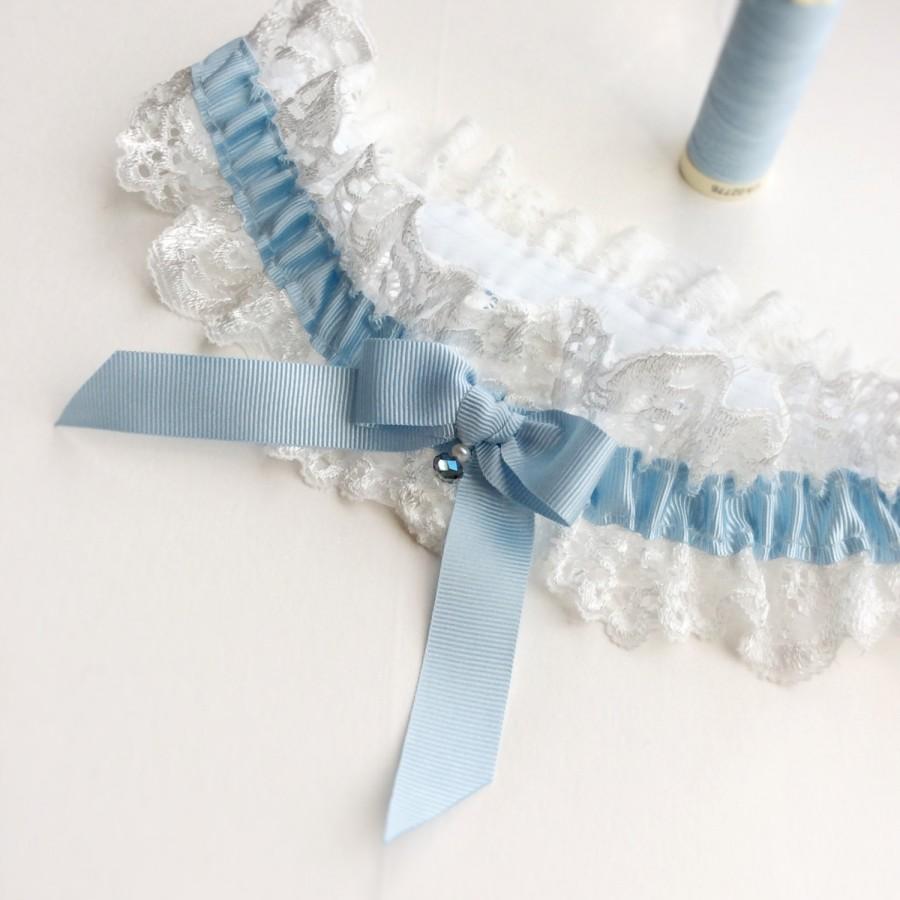 Hochzeit - Something Blue Wedding Garter Blue with Bow and a single blue Crystal, a lovely bridal shower gift