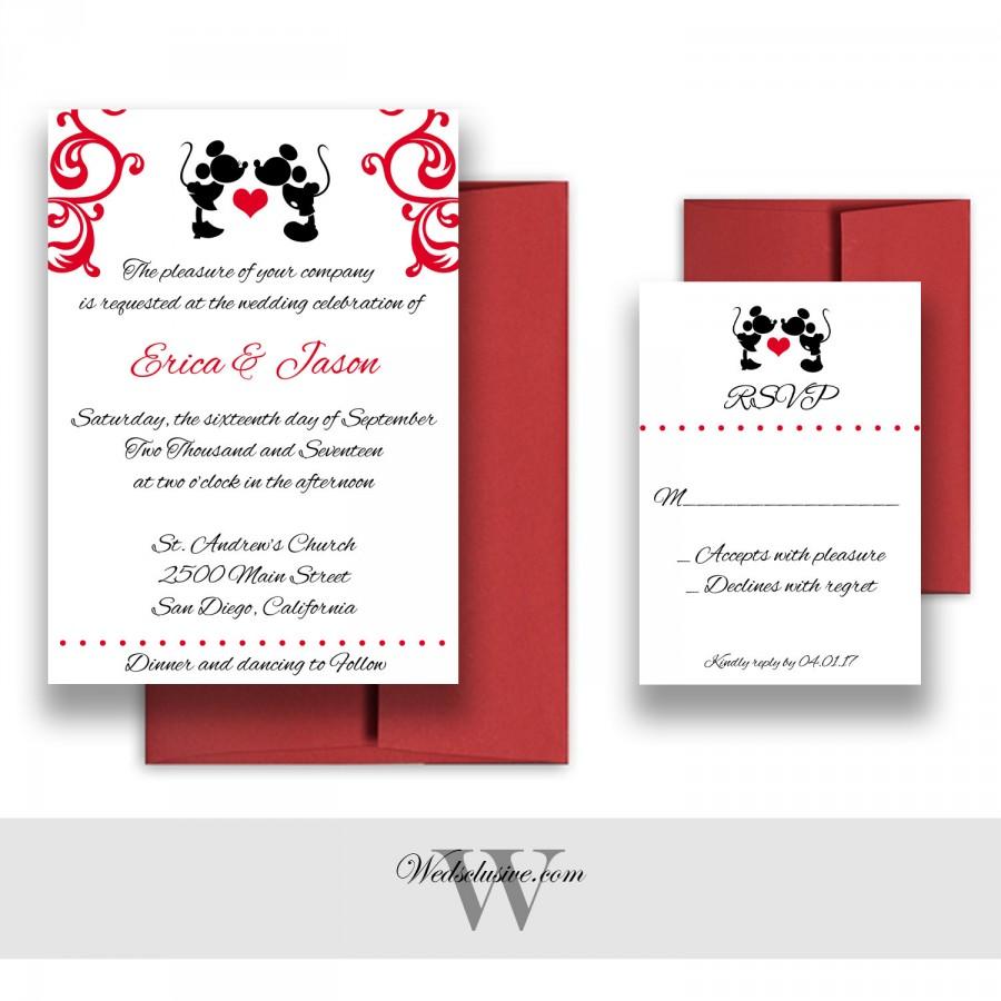 Wedding - Mickey and Minnie Wedding Invitations, Disney Weddings, Fairytale Wedding Cards - DEPOSIT