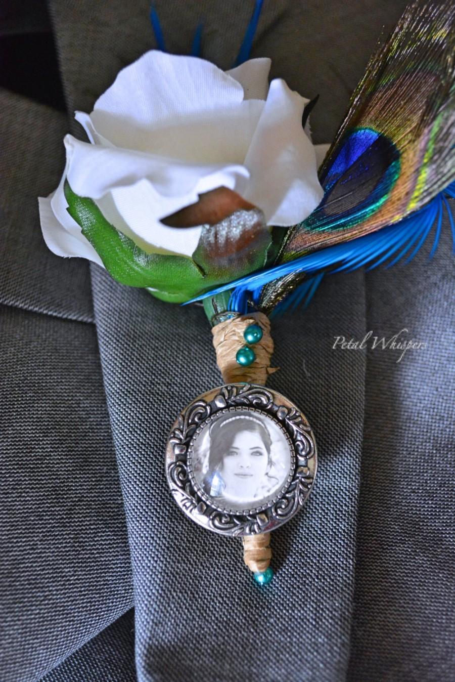 Wedding - Grooms Boutonniere Pendant, Memorial Pin, Grooms Gift, Bouquet Photo Brooch, Lapel Pin, Wedding Memory Pendant Brooch, Boutonniere Pendant