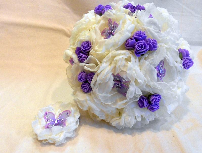 Wedding - Butterfly Bouquet, Wedding Bouquet, Bridal Bouquet, Fabric Bouquet, Handmade Bouquet, Keepsake Bouquet, Chiffon Flowers, Bridesmaid Bouquet