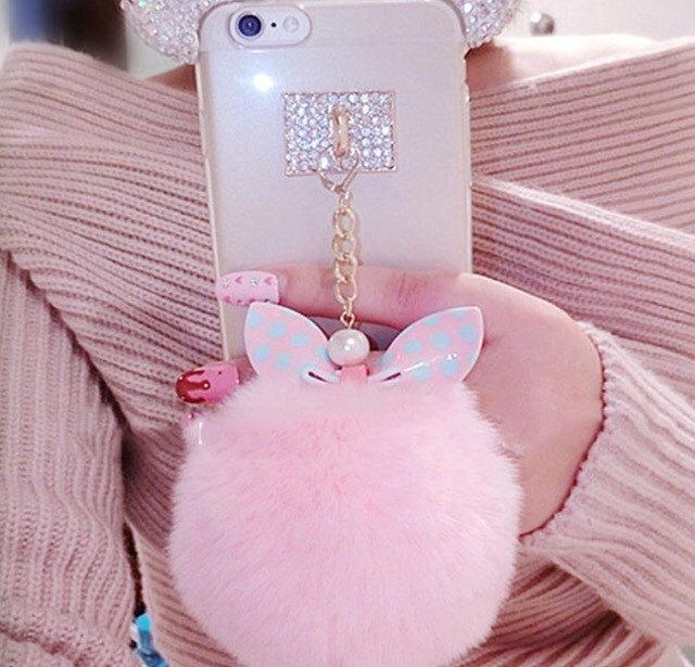 Wedding - Fluffy pom pom on phone cases, Em's Fluffy pom pom, Fluffy accessories, Plus Gift ( Choose your favorite iPhone Case for FREE!)