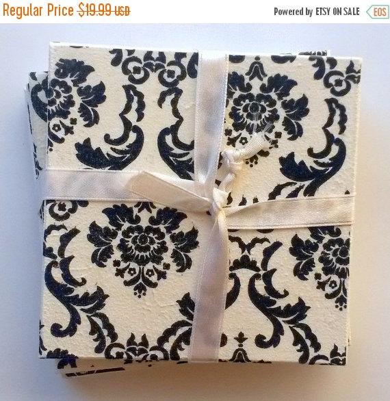 Свадьба - After Christmas sale Coasters, 6 pc coasters, housewarming gift, black white coasters, wooden coasters, perfect gift, handmade, home decor,