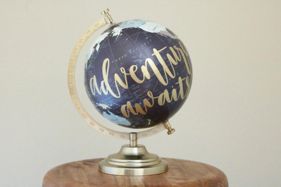زفاف - hand lettered calligraphy globe // adventure awaits