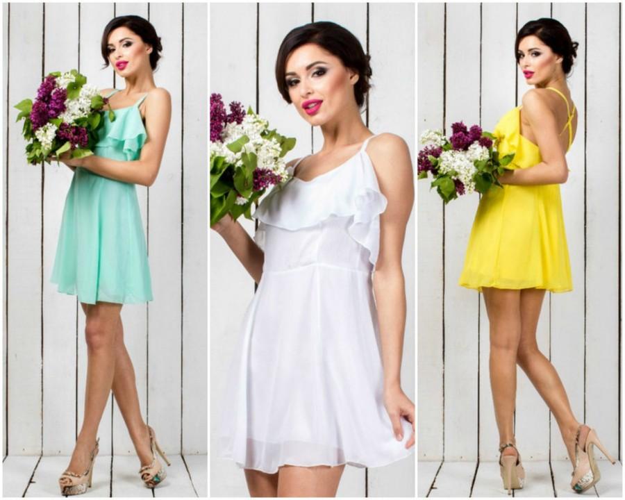 Wedding - Bridemaid dress, Chiffon dress in white, mint green, yellow, peach, electric blue, small, medium and large sizes, lightweight summer dress