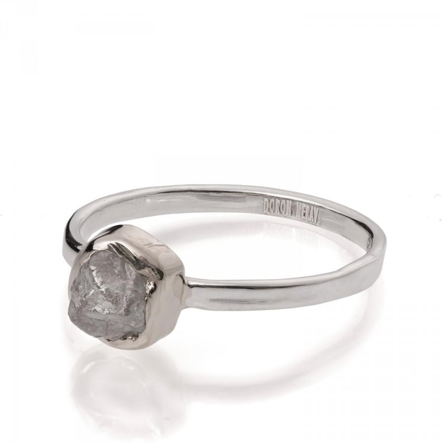 زفاف - Raw Engagement Ring, 18K White Gold and Rough Diamond engagement ring, Unique Engagement ring, rough diamond ring, raw uncut diamond ring