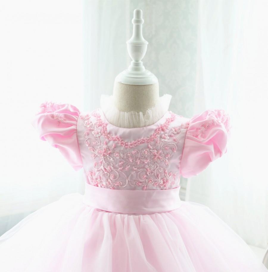 Wedding - Pink Lace Top Baby Birthday Dress, Thanksgiving Dress for Toddler, Baby Christmas Dress, Baby Dress Lace, PD089-2