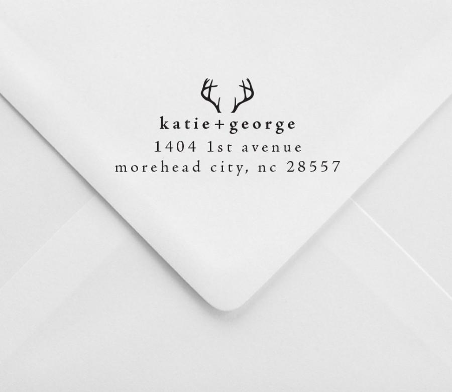 Mariage - Rustic Address Stamp – Antlers – Rustic Wedding Stamp