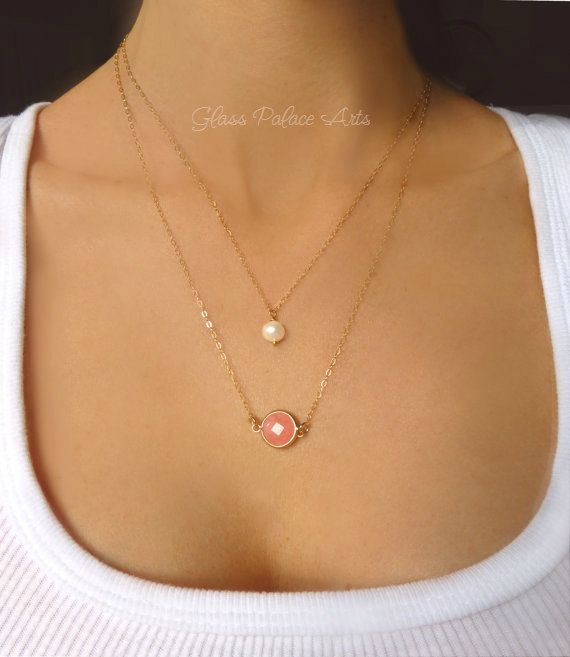 Wedding - Coral Necklace, Coral Bridal Jewelry, Coral Wedding Necklace, Pink Coral Bridesmaid Jewelry Gift, Coral Pearl Beach Wedding Necklace