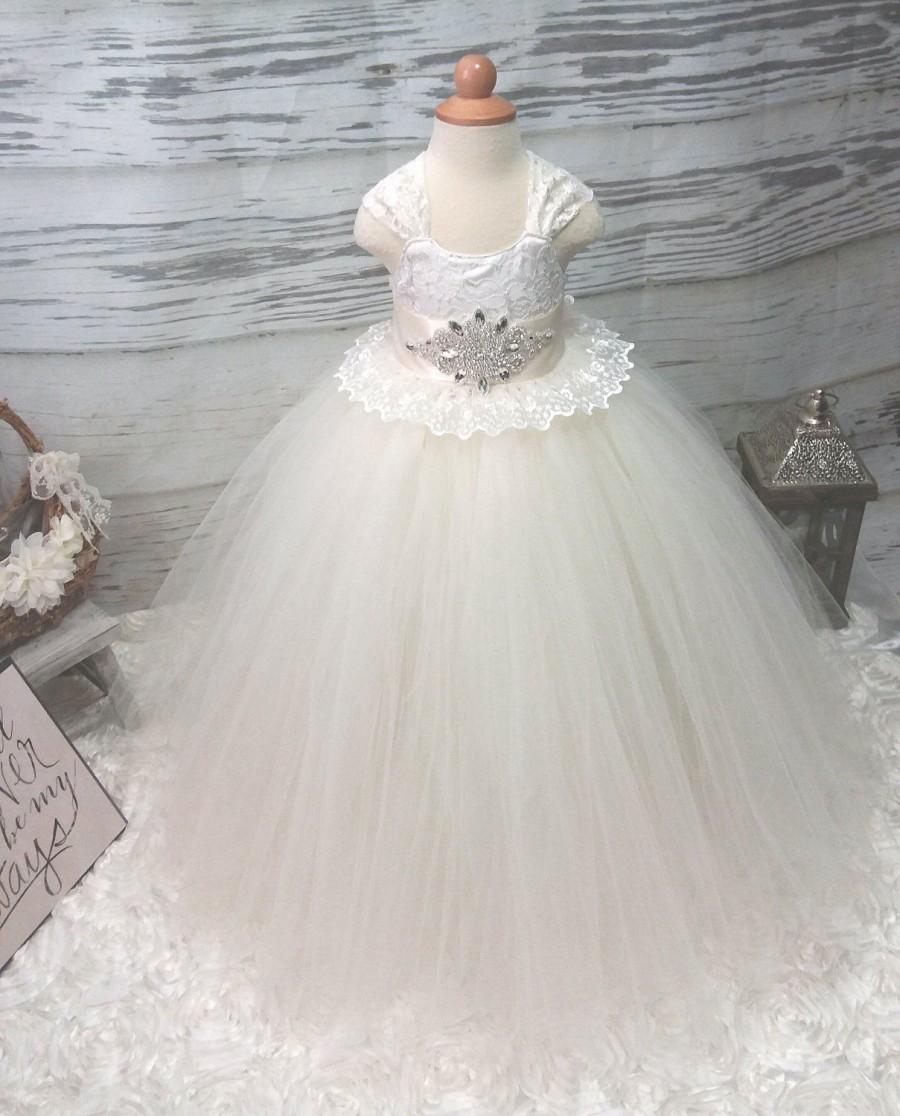 Hochzeit - Free Shipping  to USA Custom Made Ivory  Tutu Dress-Flower Girl Dress available in Sizes  2T to 12 years old,ivory Flower Girl Dress