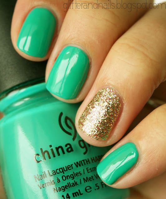 Свадьба - Green and Golden Nail