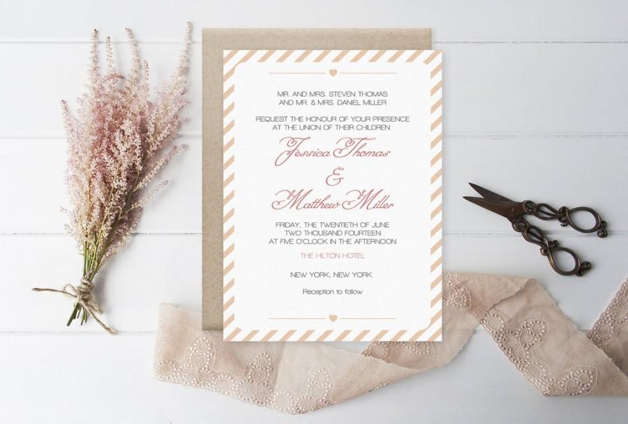 Свадьба - Dark Peach Carnival Stripes Printable Wedding Invitation Template