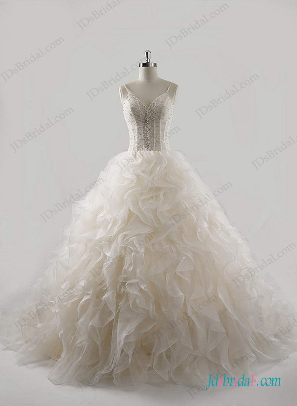 زفاف - Champagne colored organza ruffles ball gown wedding dress