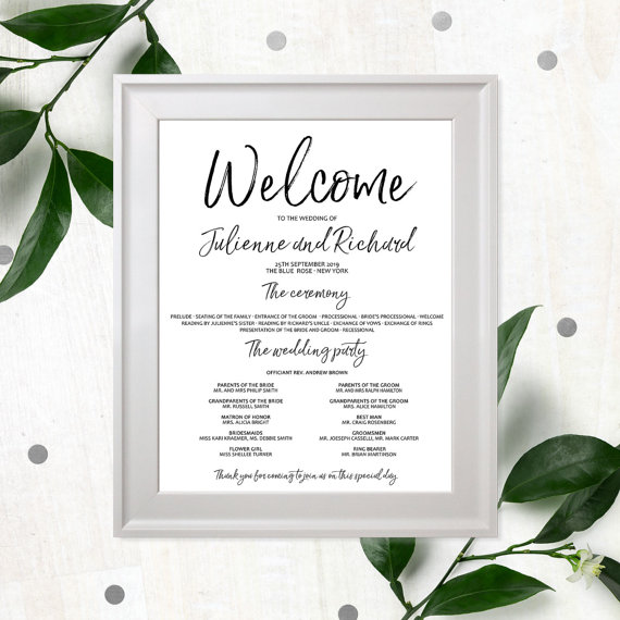 زفاف - Stylish Hand Lettered Wedding Program Poster-Calligraphy Printable Wedding Program-Wedding Welcome Poster-Navy Blue Program-Personalized