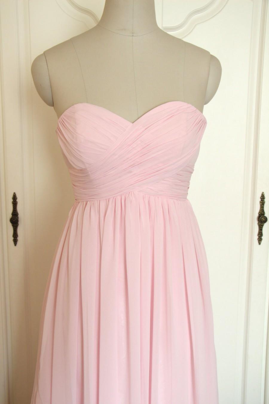 Свадьба - Pink Sweetheart Floor-length Bridesmaid Dress Long Pale Pink Chiffon Strapless Dress-Custom Dress