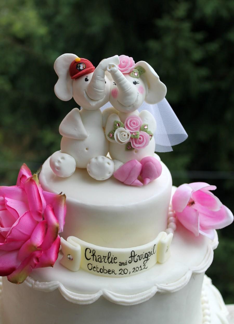 Hochzeit - Elephant wedding custom cake topper, white elephants in love - Tall figurines
